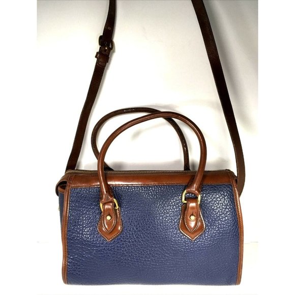 Dooney & Bourke Vtg Blue Leather Brown Trim Satchel Shoulder Bag – Made In USA - Picture 2 of 12